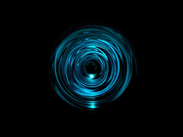 Abstract glowing blue vortex with light ring on black background